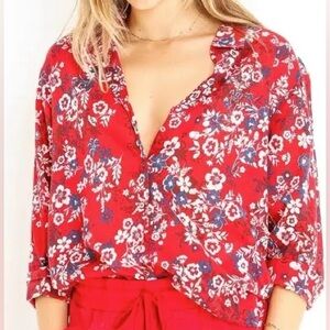 Xirena red floral button down shirt Lindsey print size large